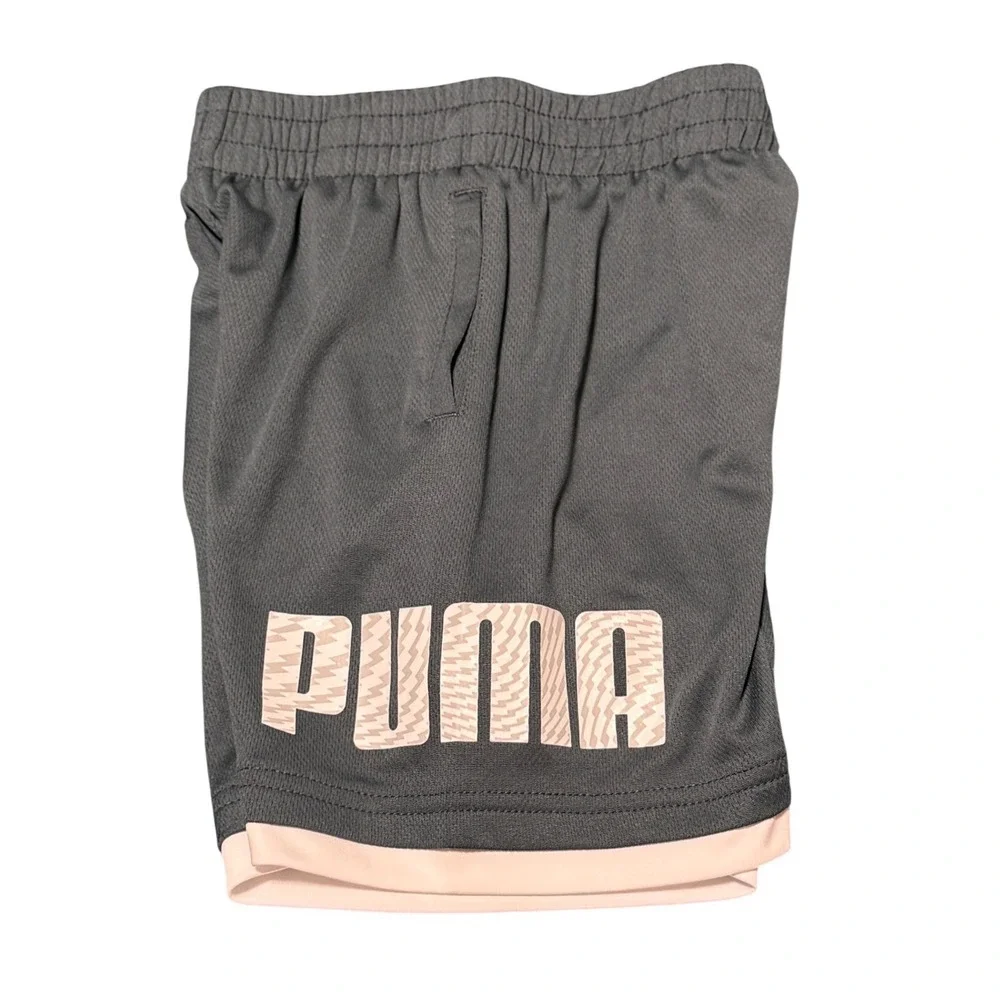 Puma Boys Athletic Shorts Grey White Logo Mesh Performance Size 4 NWT